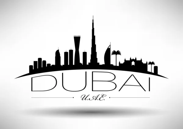 Skyline van Dubai met typografie design — Stockvector