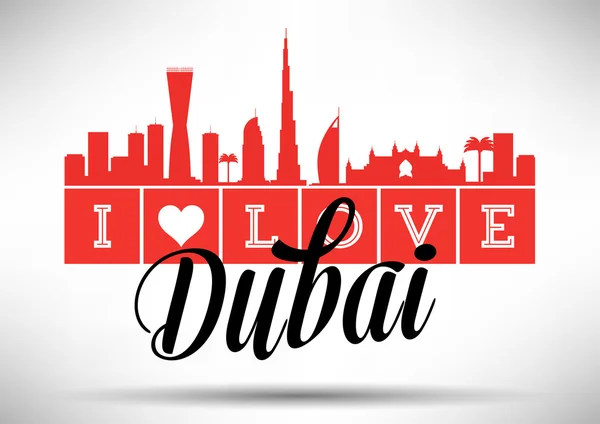 Dubais stadssilhuett med typografi design — Stock vektor