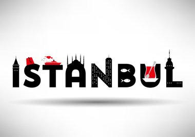 Istanbul Typographic Design with Symbols of Istanbul.