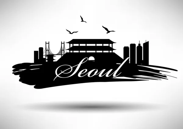 Linha do horizonte de Seul com design de tipografia — Vetor de Stock