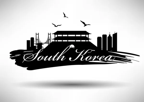 Sydkorea Skyline med typografi Design — Stock vektor