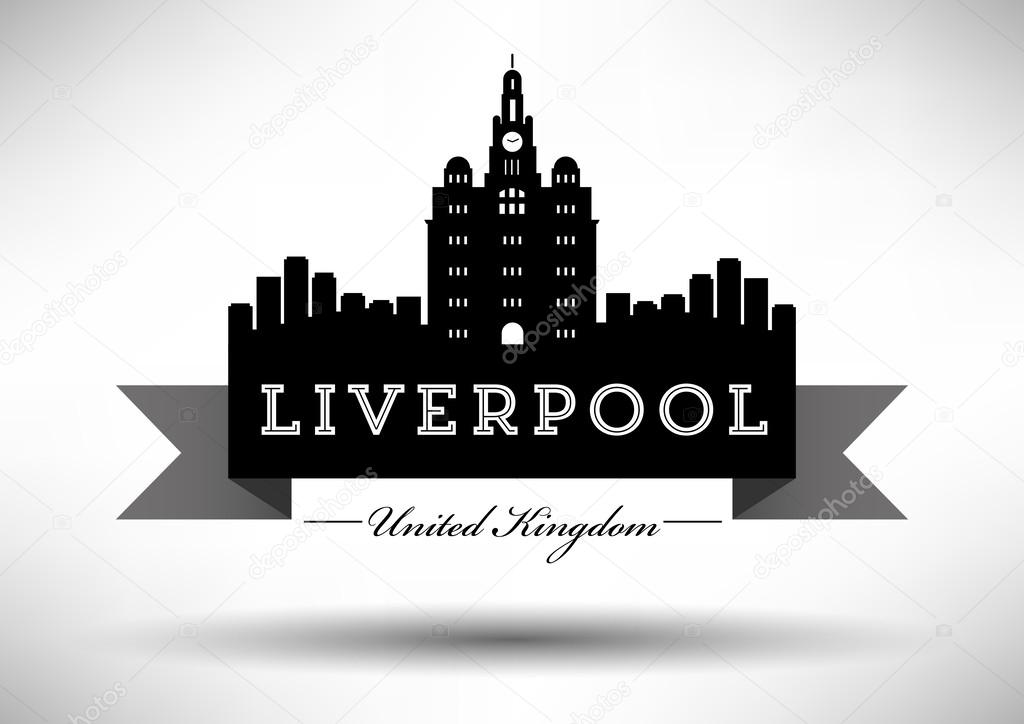 Liverpool England city skyline silhouette.