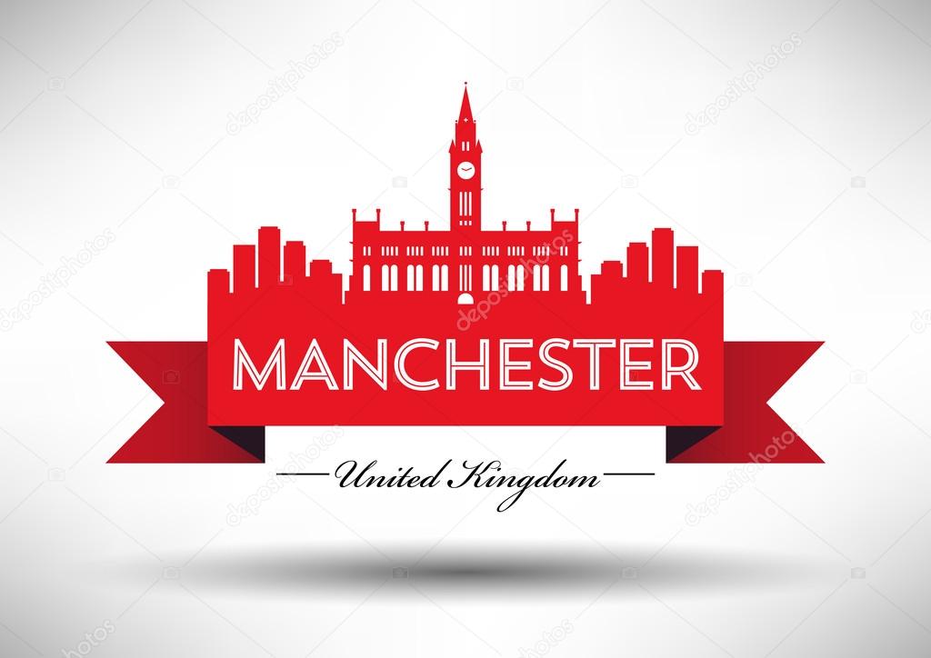 Manchester England city skyline silhouette.