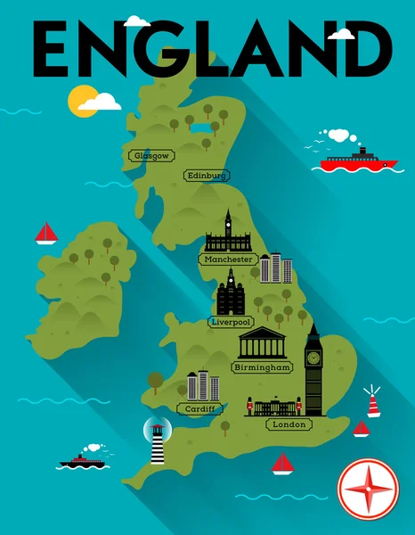 Karte von England Illustration — Stockvektor