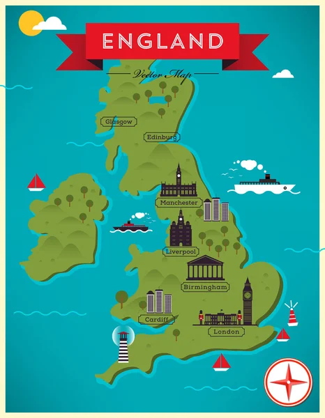 Χάρτης της Αγγλίας εικονογράφηση — Διανυσματικό Αρχείο