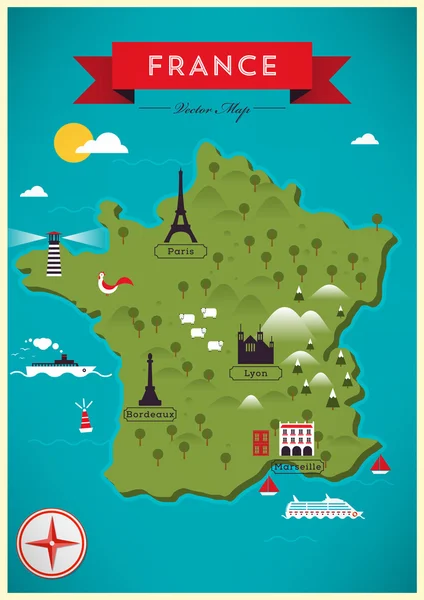 Färgrik karta över Frankrike — Stock vektor