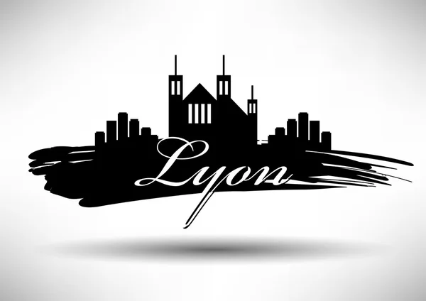 Lyon Skyline with Typographic Design — Stock Vector