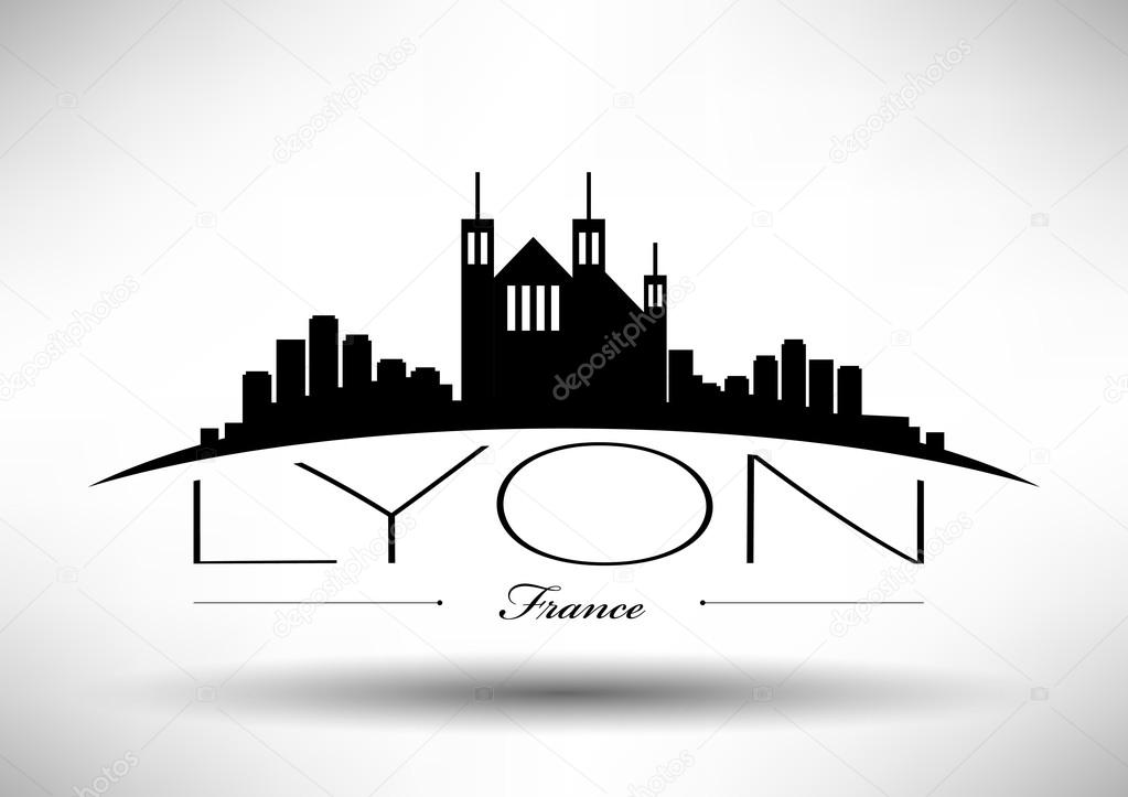 Lyon Skyline with Typographic Design