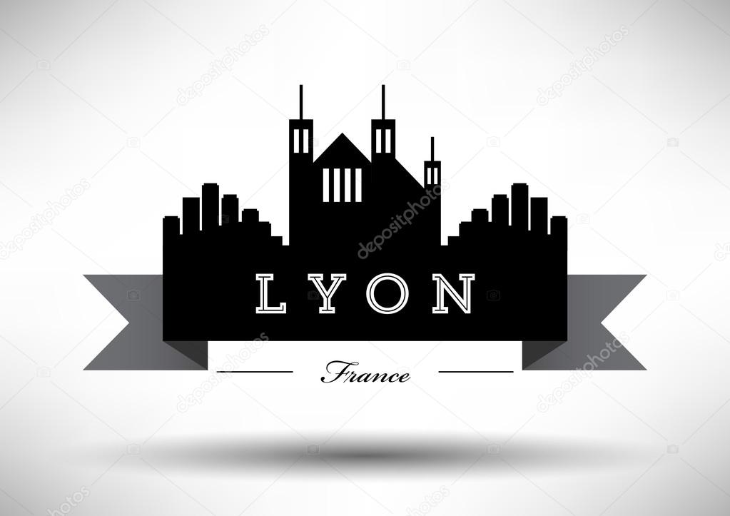 Lyon Skyline with Typographic Design