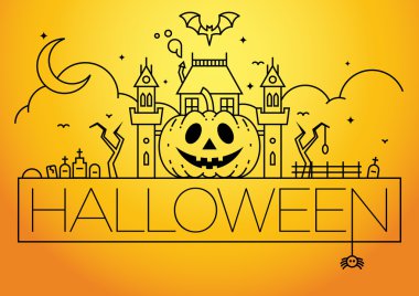 Tipografik Cadılar Bayramı doğrusal illüstrasyon