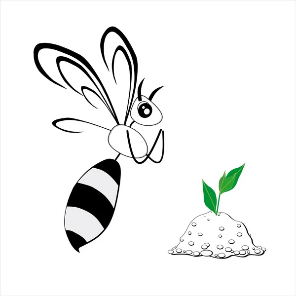 Μέλισσα που κοιτάζει για να αυξηθεί ένα δενδρύλλιο — Διανυσματικό Αρχείο