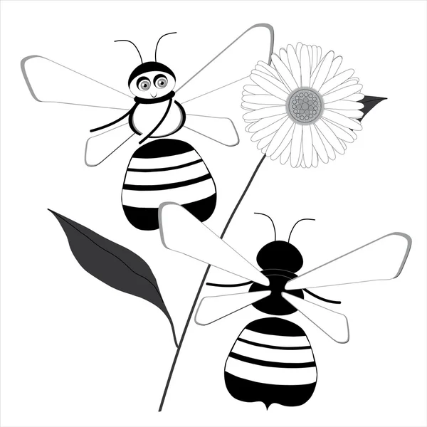 Δύο οι μέλισσες διαδραματίζουν-γύρω από μια Μαργαρίτα — Διανυσματικό Αρχείο