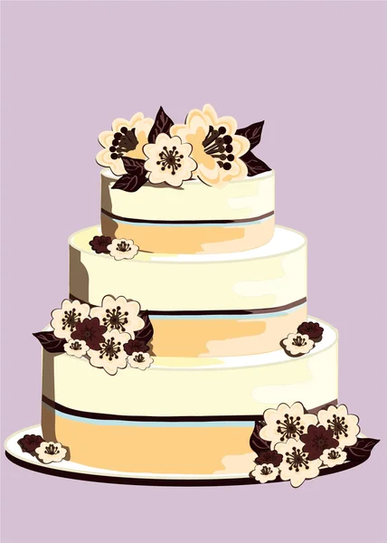 Весільний торт з білим шоколадом, прикрашений квітами — стоковий вектор
