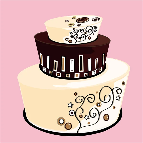 Wedding cake with three layers of white chocolate and dark chocolate — Stock Vector
