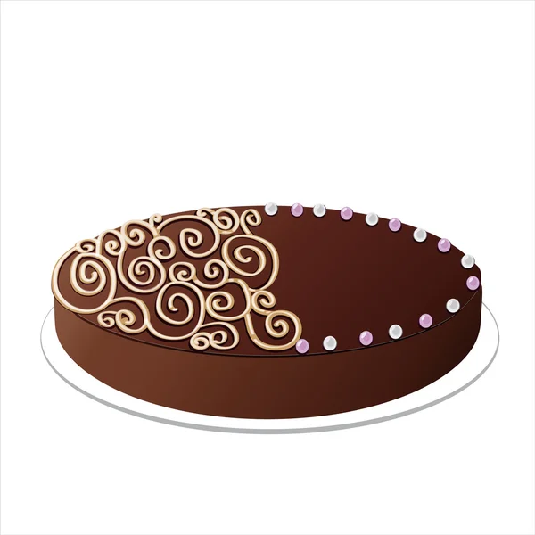 Spiraller ve boncuklarla süslü çikolatalı kek