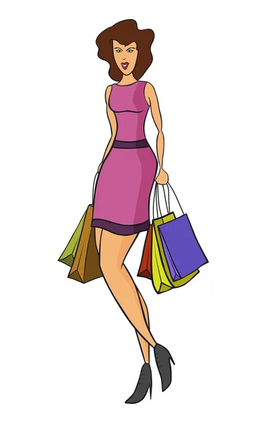 Mujer de compras — Vector de stock