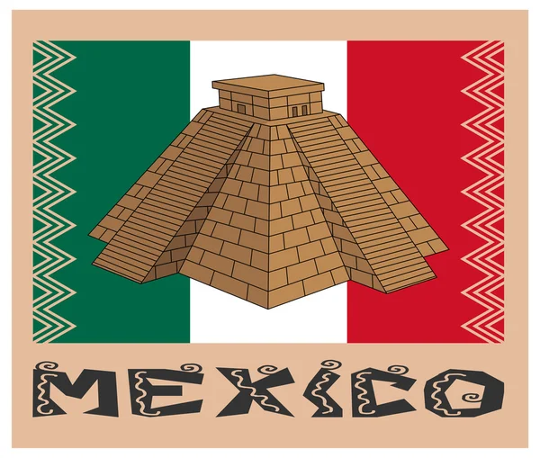 Pirámide sobre bandera mexicana — Vector de stock