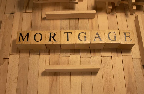 Word Mortgage Created Wooden Cubes Business Market Close — Stock Photo, Image
