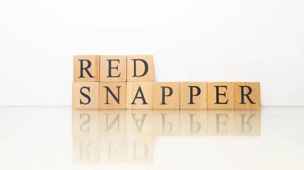 Nombre Red Snapper Fue Creado Partir Cubos Letras Madera Mariscos —  Fotos de Stock