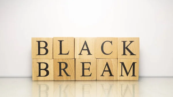 Nombre Black Bream Fue Creado Partir Cubos Letras Madera Mariscos — Foto de Stock