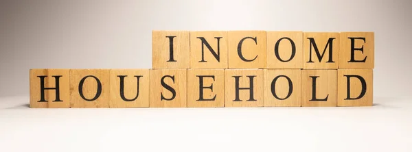 Der Name Households Income Entstand Aus Hölzernen Buchstabenwürfeln Wirtschaft Und — Stockfoto