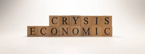 Naam Economische Crisis Ontstaan Uit Houten Letterblokjes Economie Financiën Close — Stockfoto