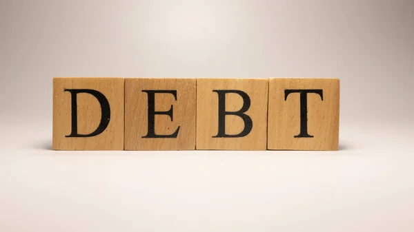 Nome Debt Stato Creato Cubi Lettera Legno Economia Finanza Vicino — Foto Stock