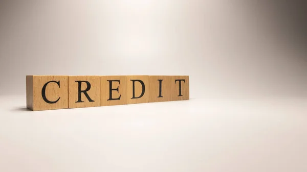 Credit Name Created Wooden Letter Cubes Economics Finance Close — Stock Photo, Image