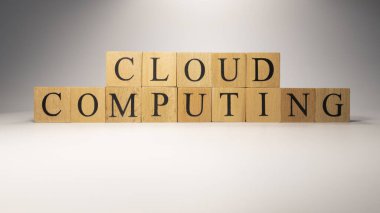 Bulut robotik zinciri ahşap küplerden yaratıldı. Endüstri ve teknoloji. Kapat..