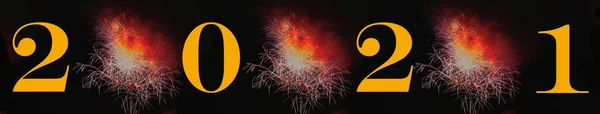 Veelkleurige Feestelijke Vuurwerk Zwarte Hemel Banner Concept — Stockfoto