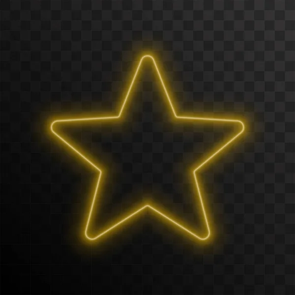 お祭りの輝く星 暗い透明な背景の上にネオン照明で隔離された黄色の星 ベクターイラスト — ストックベクタ