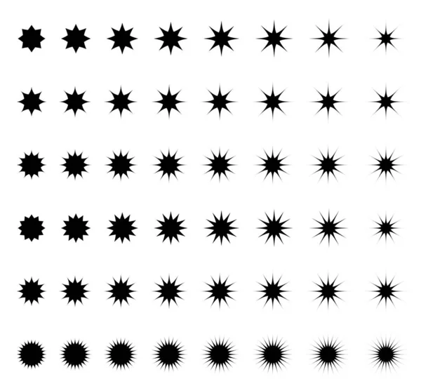 Elementos Decorativos Diseño Plano Conjunto Siluetas Negras Estrellas Brillantes Partículas — Archivo Imágenes Vectoriales