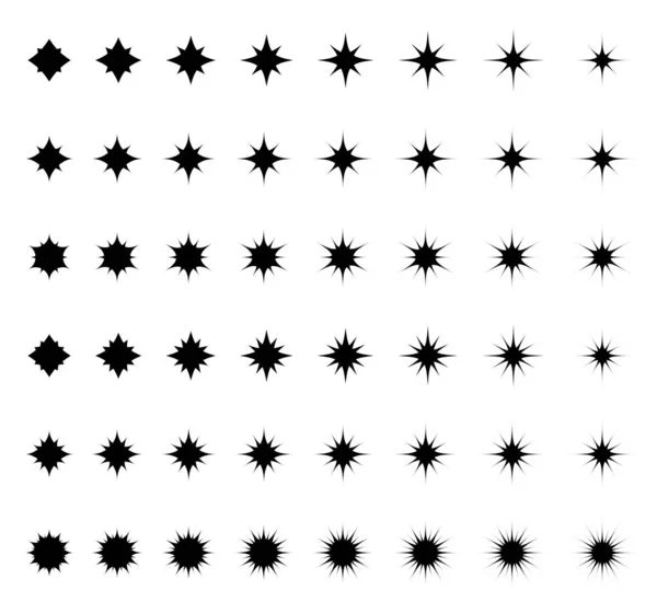 Плоский Дизайн Декоративных Элементов Набор Черных Силуэтов Сверкающих Звезд Блестящие — стоковый вектор