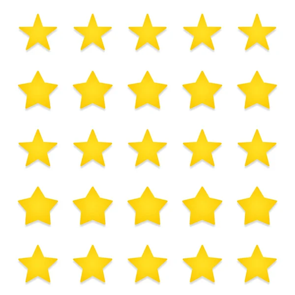 Qualitätsbewertungssymbole Ein Satz Von Fünfzackigen Gelben Sternen Verschiedenen Formen Isoliert — Stockvektor