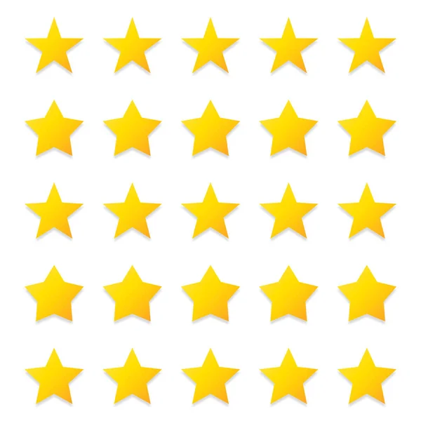 Símbolos Calidad Conjunto Estrellas Amarillas Cinco Puntas Diferentes Formas Aislado — Vector de stock