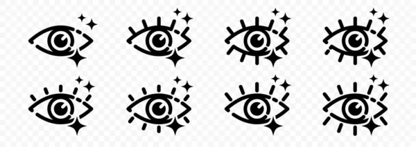 Flaches Lineares Design Augensymbol Mit Funkelnden Sternen Strahlender Blick Pur — Stockvektor