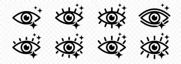 Flaches Lineares Design Augensymbol Mit Funkelnden Sternen Strahlender Blick Pur — Stockvektor