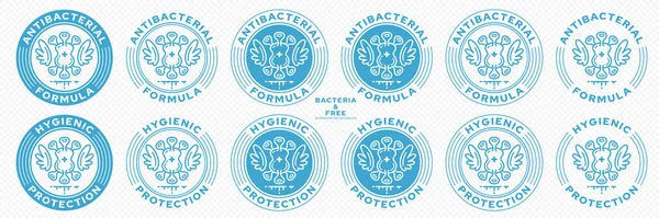 Koncepce Balení Výrobku Označování Antibakteriální Vzorec Hygienická Ochrana Ikona Bakterie — Stockový vektor