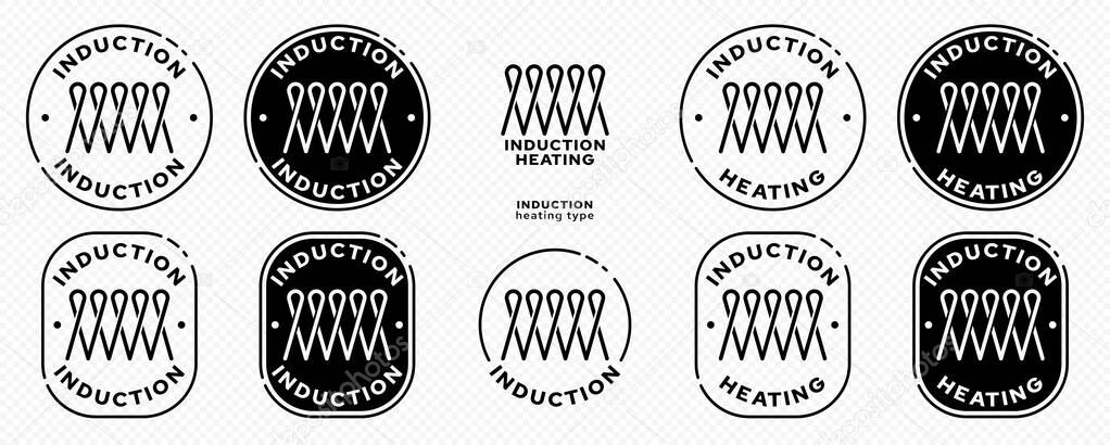 Concept for product packaging. Marking is an induction type of heating. Flat induction symbol in a stamp. Vector elements.
