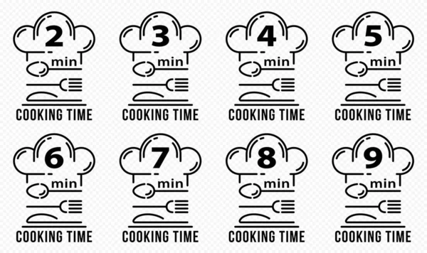 Postzegels Voor Productverpakkingen Aanbevolen Kooktijden Voor Pasta Andere Voedingsmiddelen Vlakke — Stockvector