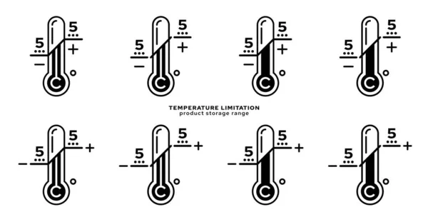 Etykietowanie Opakowań Produktów Ograniczenie Temperatury Znak Termometru Wartościami Temperatury Jest — Wektor stockowy