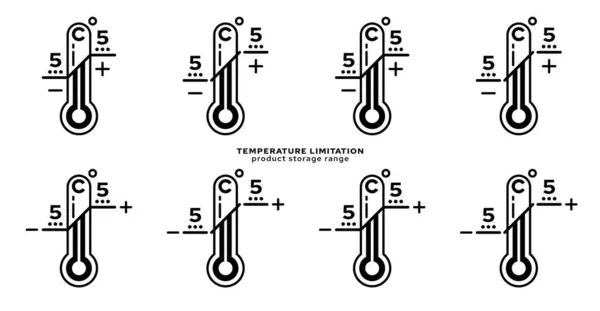 Etiquetado Del Embalaje Del Producto Limitación Temperatura Signo Termómetro Con — Vector de stock