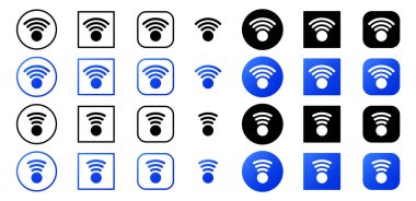 Kablosuz ağ simgesi seti - Wi-Fi. Elektronik cihazlar, uygulamalar ve diğer kaynaklar için web işaretleri. Vektör izole ögeler.