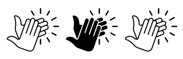 Applaus Plat Pictogram Ingesteld Menselijke Klappende Handen Met Klapgeluid Vectorelementen — Stockvector