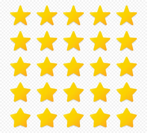 品質評価記号 透明な背景に影が隔離された5点の黄色の星のセット 製品品質評価アイコン ベクターイラスト — ストックベクタ