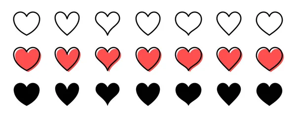 Heart Shaped Icon Set Red Isolated White Background Vector Illustration — Stock Vector