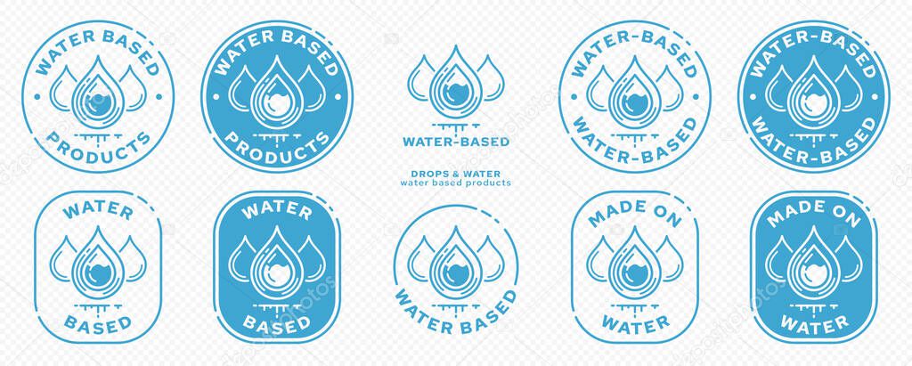 Conceptual stamps for product packaging. Sign - water-based. Information sticker. Vector elements