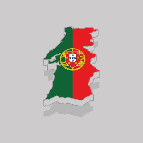 Isolated 3d map with the flag of Portugal — Stock Vector