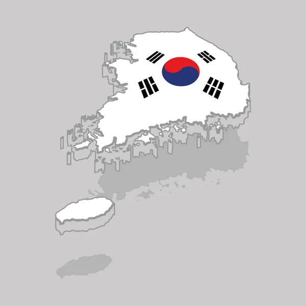 Geïsoleerde 3D-kaart met de vlag van Zuid-Korea — Stockvector