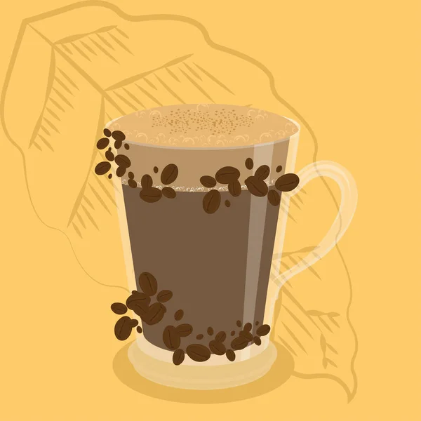 Изолированная чашка кофе с кофейными зёрнами — стоковый вектор